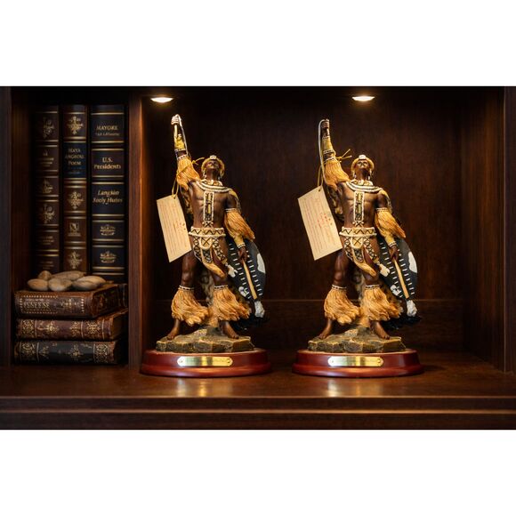 African Legacy Collection Warrior Figurines2 Resin Sculptures Wood Base Decor